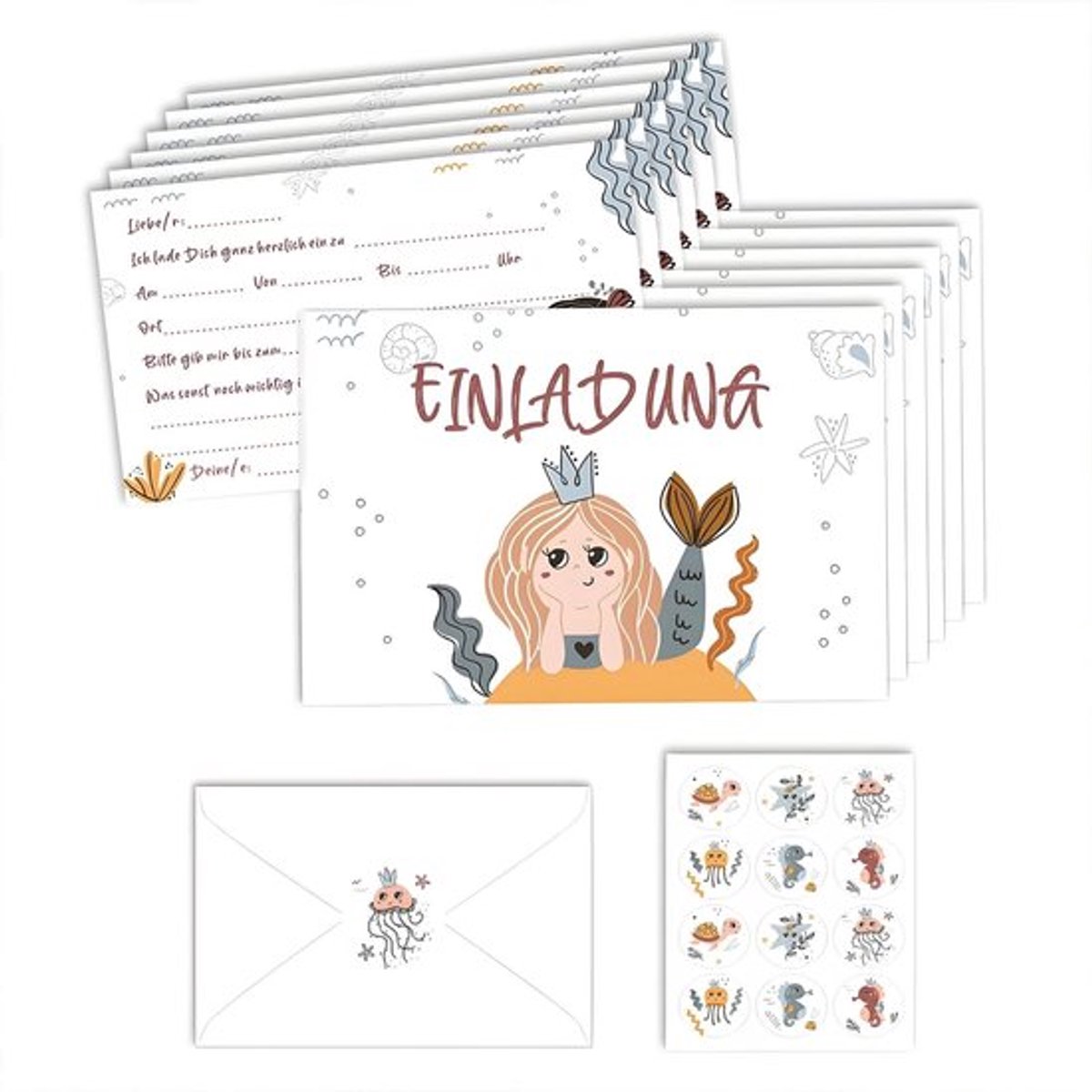 Uitnodigingskaarten 12 stuks - Verjaardagsuitnodigingen Kinderen - Enveloppen - Stickers - Aquarel - Communie/Vormsel - Verjaardagskaarten