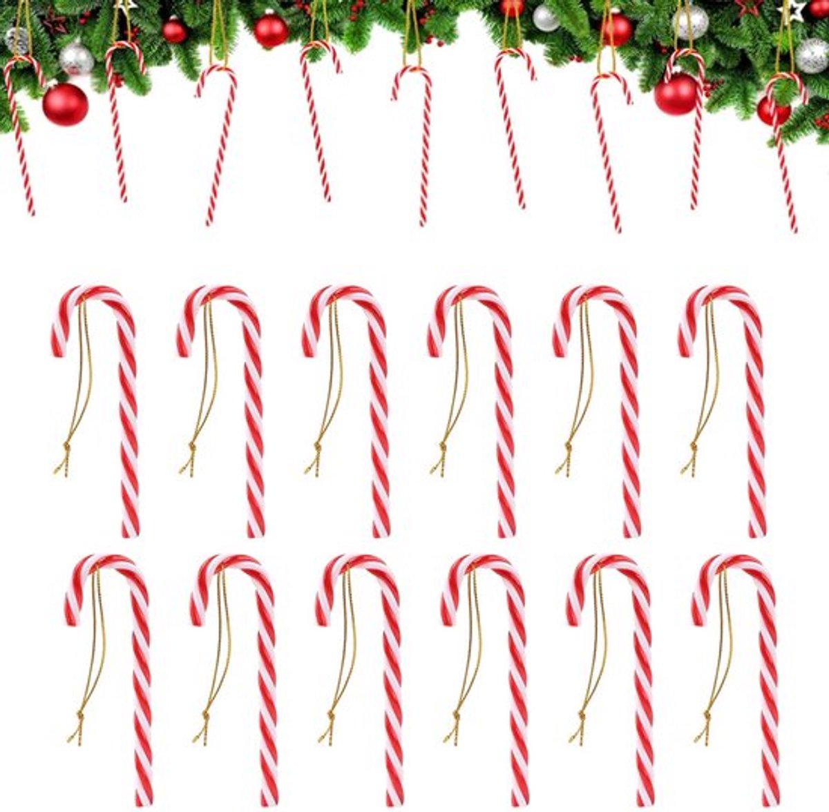 Kerstsnoepstokken 12 stuks - Suikerstokken - Kerstboomversiering - Snoepstokken om op te hangen - Duurzaam PVC - 11 cm - Kerstdecoratie