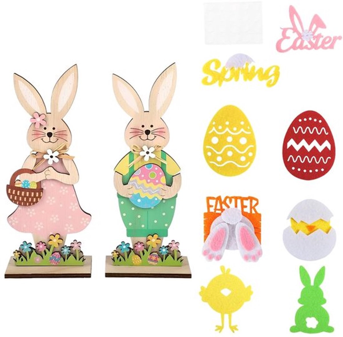 Paashazen Decoratie - Houten Paashazen - Staande Ornamenten - Paasstickers - Paasdecoratie - Perfect Cadeau