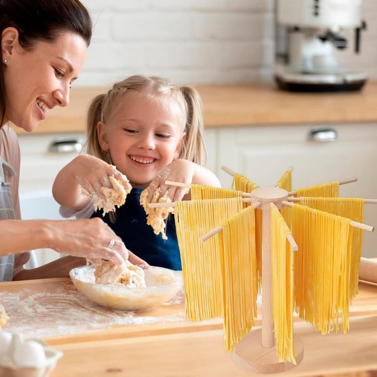 SnelShoppen - Pasta Droogrek, Pastamaker van Hout, 46 x 40 cm, voor tot 4.5 kg Verse Pasta, 9 Afneembare Armen, Herbruikbaar Spaghetti Droogrek voor T van Snelshoppen — afbeelding 3