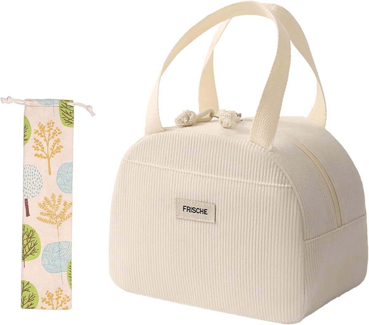 Duurzame Lunchtas voor Vrouwen, Kleine Koeltas met Folievoering, Herbruikbare Picknick- en Schooltas (Beige)