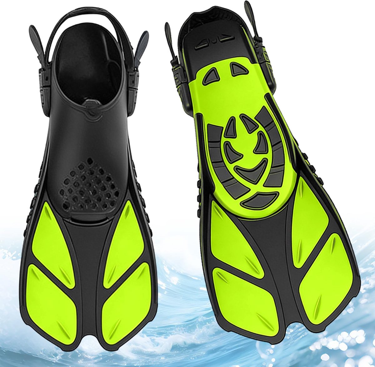 SnelShoppen - Snorkelvinnen volwassenen uniseks verstelbare snorkelvinnen open hiel korte vinnen zwemtraining snorkelen aquafitness geelgroen L/XL 42-