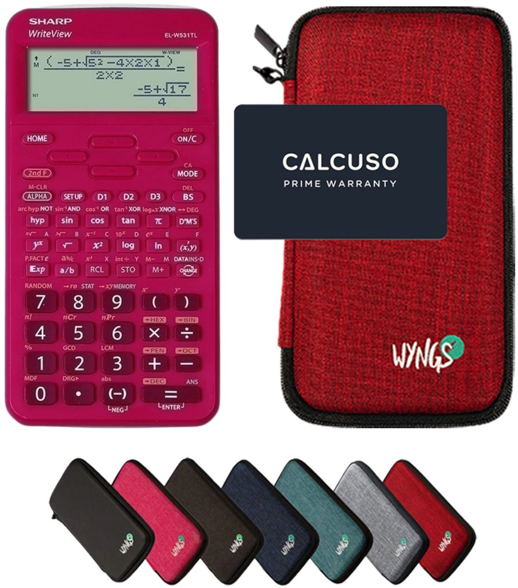 Sharp EL-W531TL Rood incl. WYNGS Beschermhoes Rood - Wetenschappelijke Rekenmachine - Basis Pakket