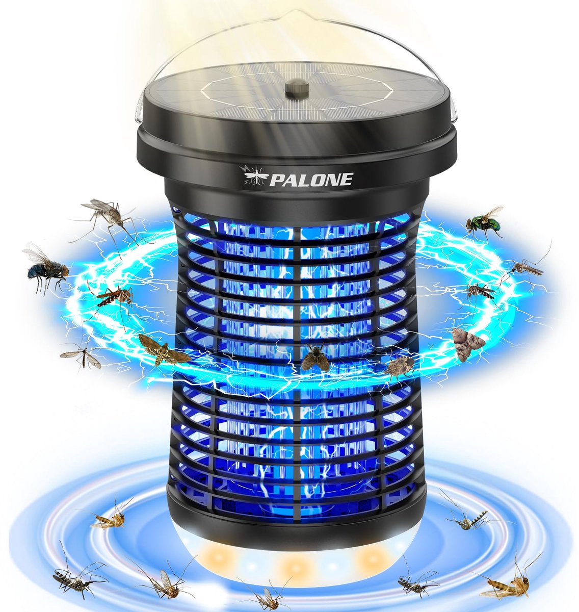 SnelShoppen - Elektrische Insectenverdelger op Zonne-energie, Oplaadbare Muggenlamp met 4500 V, LED, USB C, 3,5 W Zonnepaneel, 3,5 m Kabel, Voor Binne