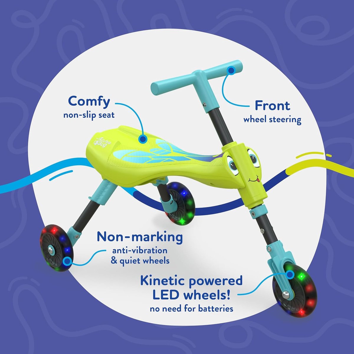 SnelShoppen - Scuttlebug 8615 Firefly Light Up Trike Driewieler voor Peuters 1-3 Jaar, Opvouwbare Push Bike met Antennestuur, Ontwikkel Balans en Moto