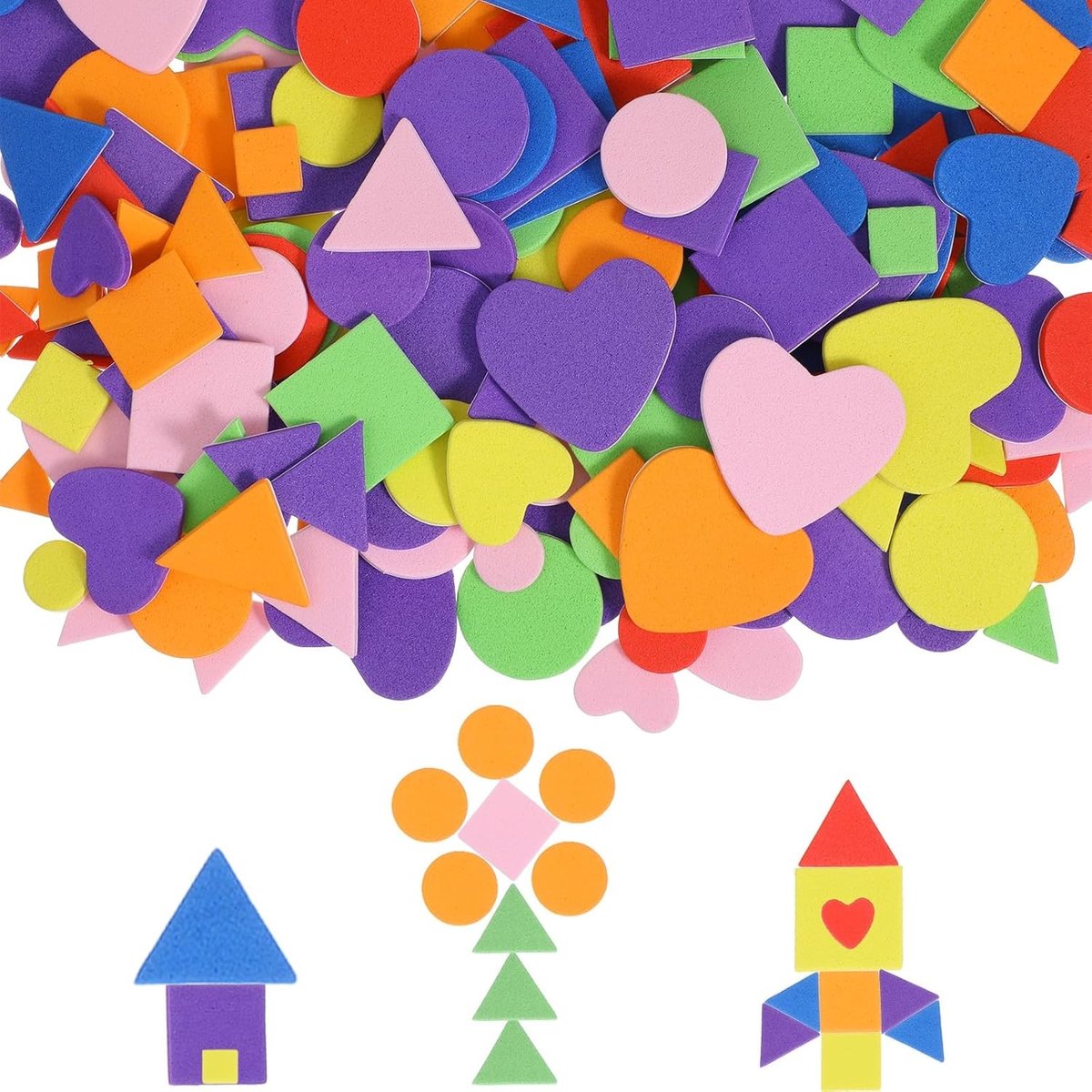 Set van 800 Zelfklevende Geometrische Schuimstickers in Kleurrijke Vormen voor Creatieve Knutselprojecten en Verzamelalbums