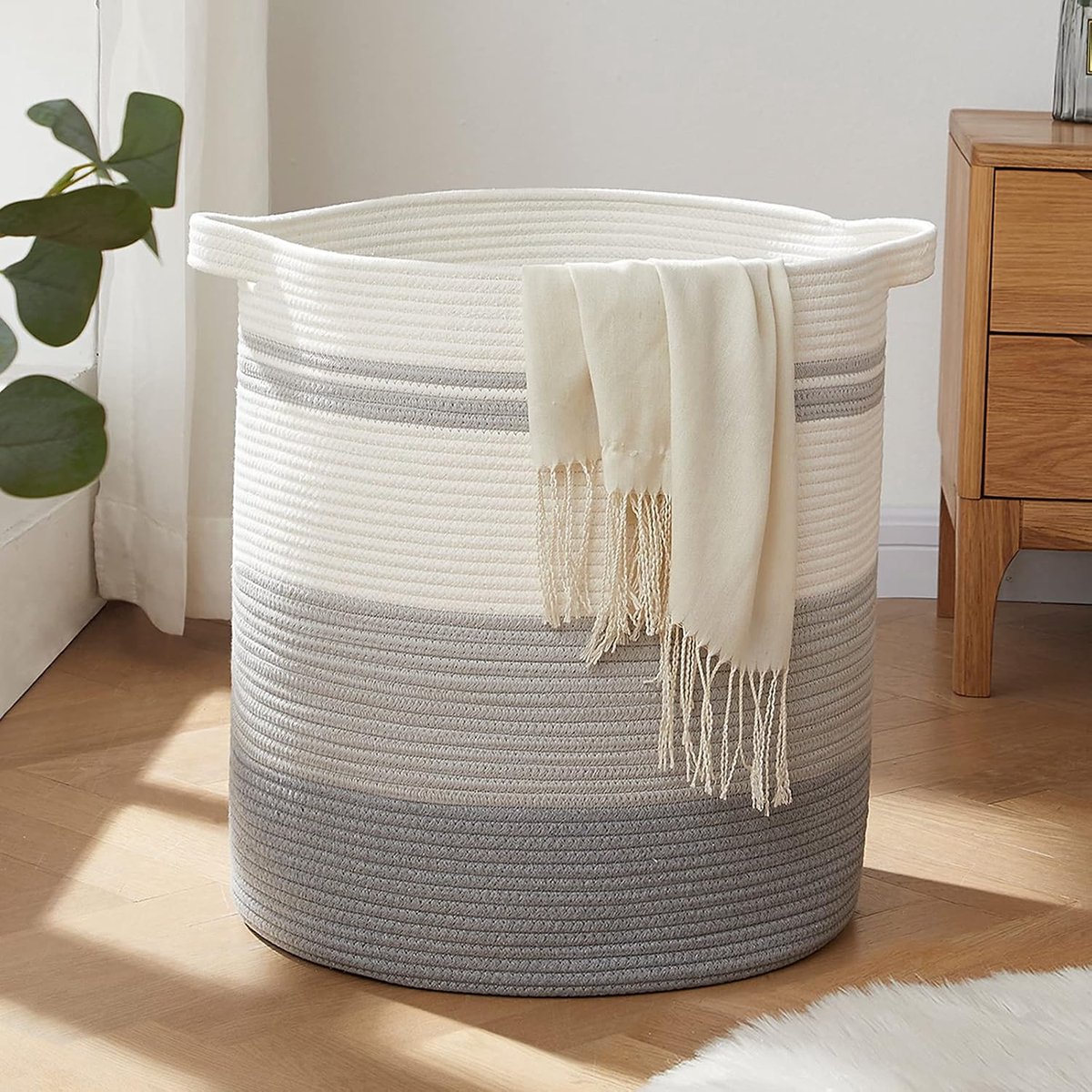 SnelShoppen - Wasmand 80L met Handgrepen - Decoratieve Opbergmand voor Speelgoed, Kussens, Dekens en Kleding - Gradiënt Grijs - 20x18 inch