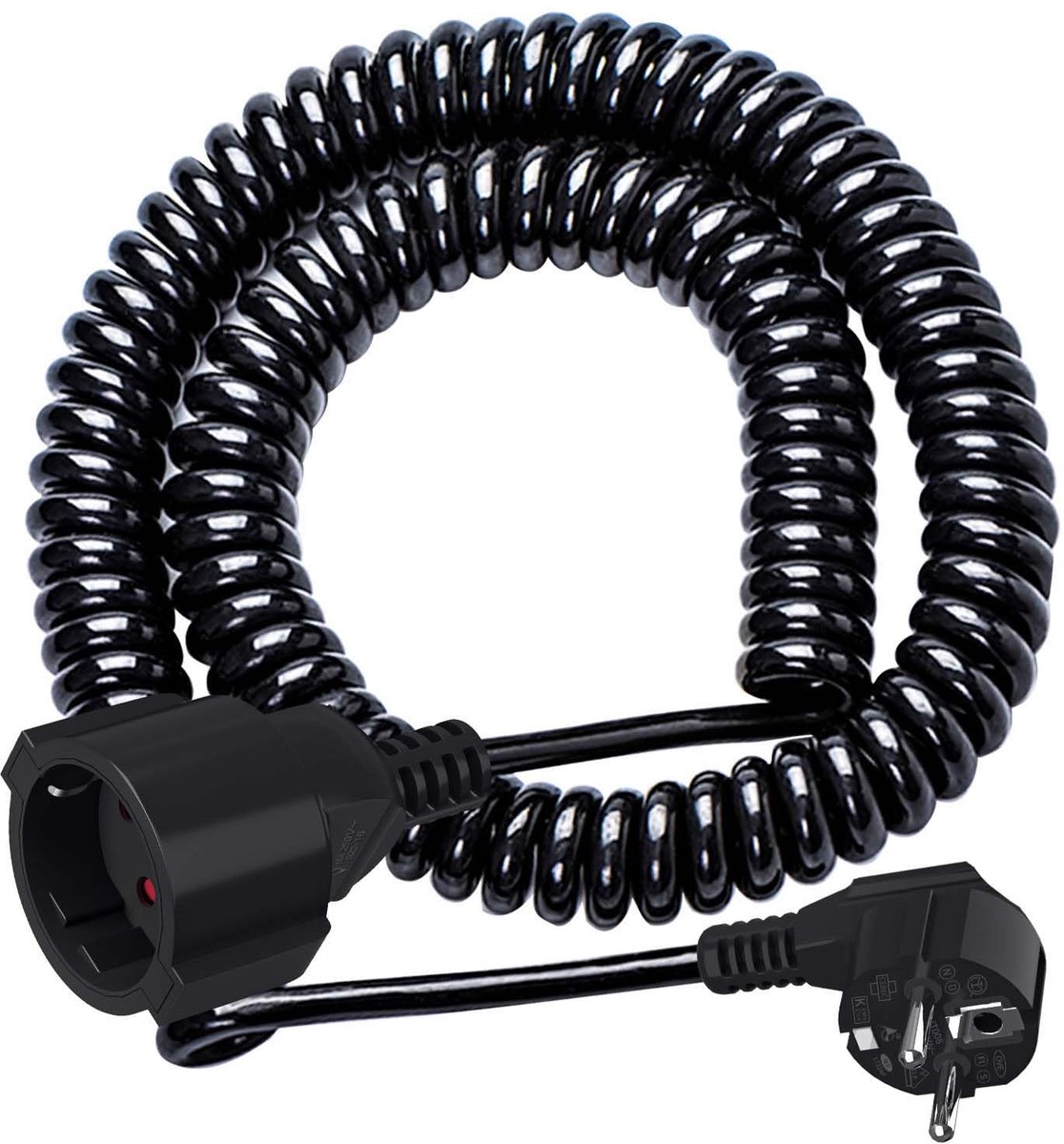 SnelShoppen - 20M Geaarde Spiraalkabel Schuko Verlengkabel 3x1,0 mm² max. 3250W/16A/250V Zwart voor Tuin, Camping en Feest