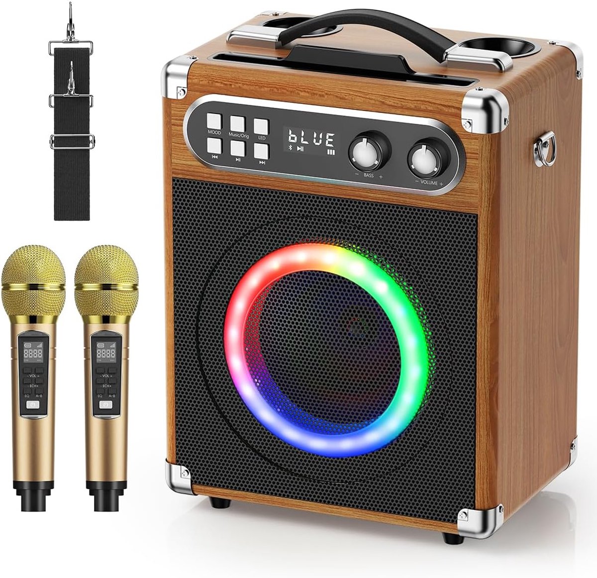 Karaoke Systeem met 20W Bluetooth Luidspreker - 2 Draadloze Microfoons - Oplaadbaar voor Uitstapjes - ShopVlot