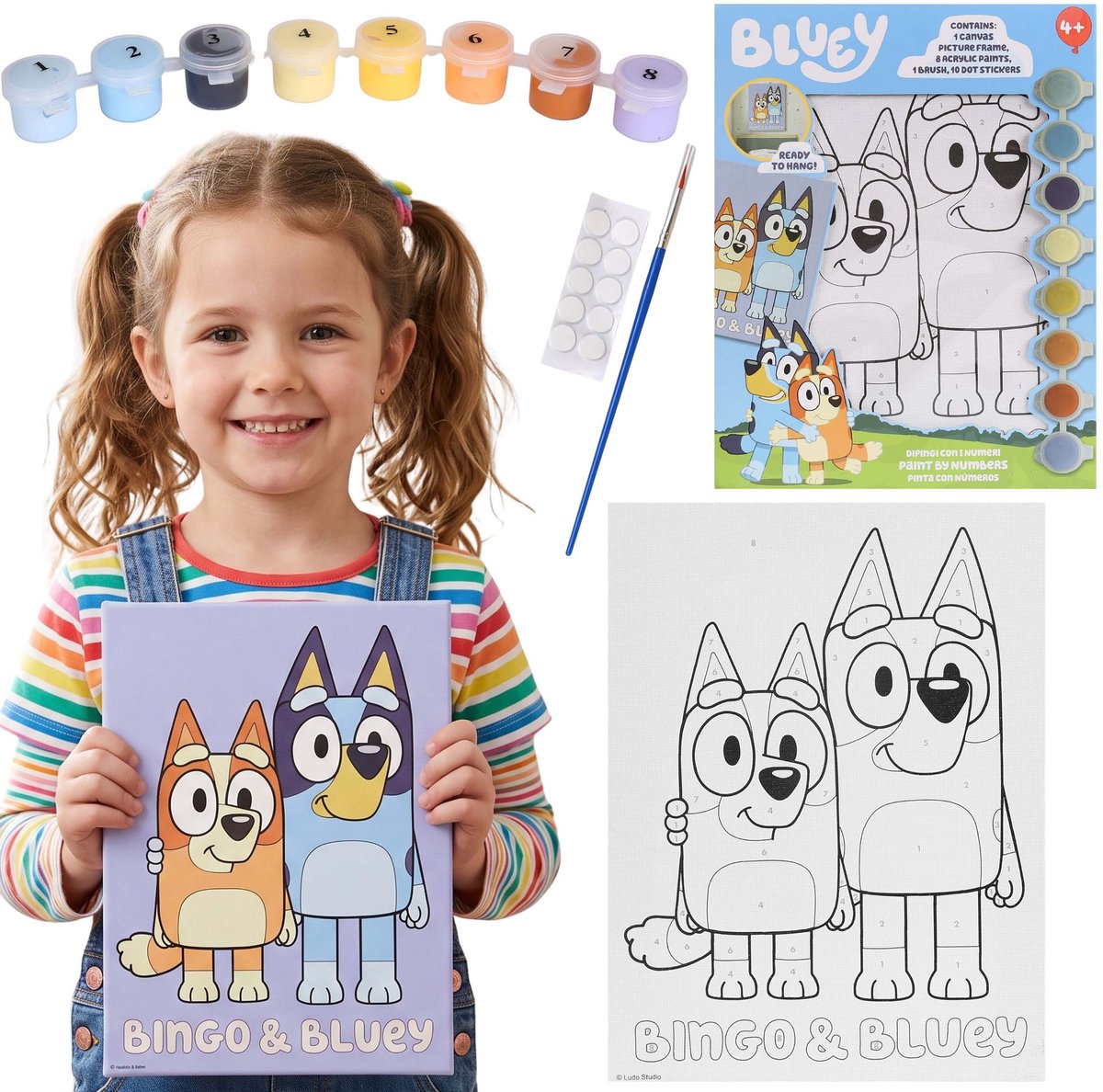 Bluey Schilderen OP NUMMERS op canvas, creatieve SET voor kinderen, artistieke SCHILDERSET