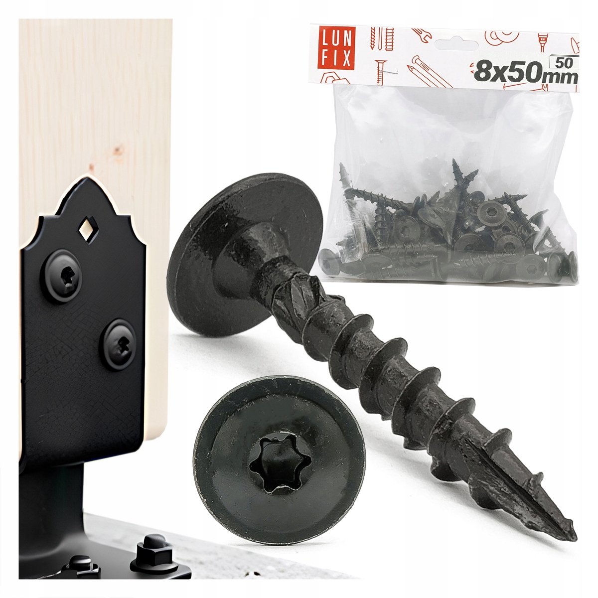 Zwarte Houtschroeven 8x50mm TORX met Platte Kop - 50 Stuks