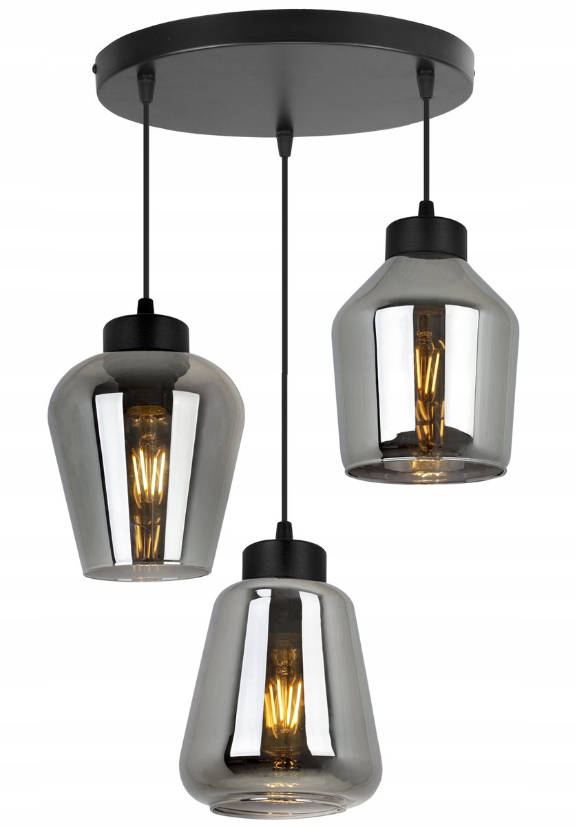 Merkloze hanglamp zwart glas loftstijl, 3xE27, max. 90 cm