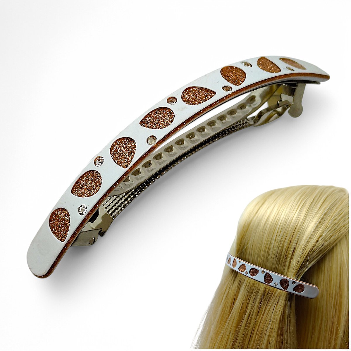 Automatische Haarclip Wit met Glitter Bladeren en Zirkonia
