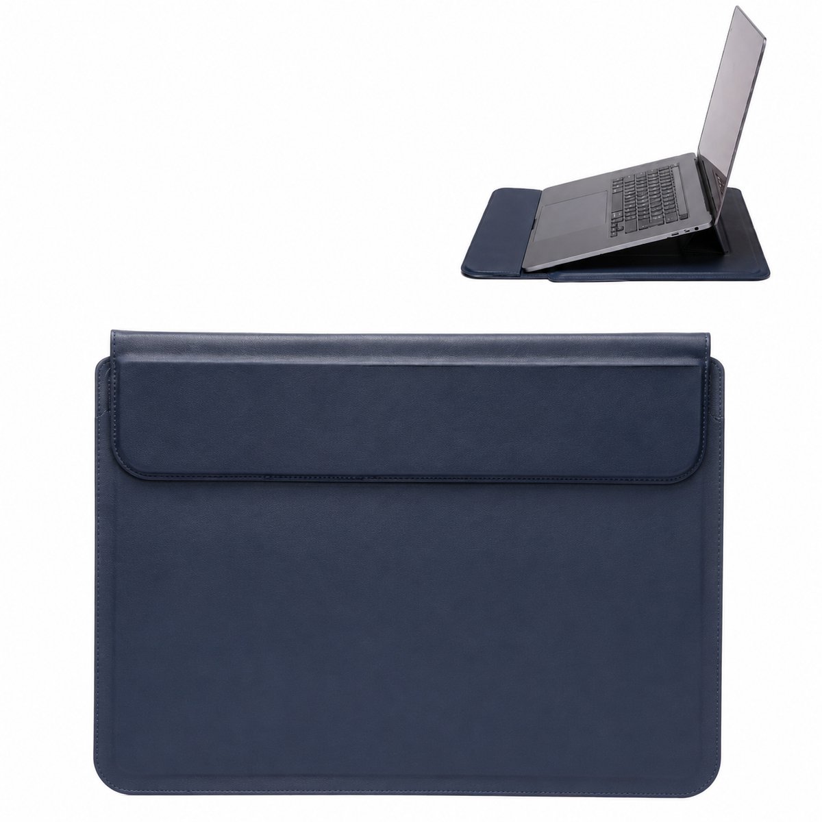 Laptophoes 15.6 Inch - Laptoptas - Laptopsleeve - Waterafstotende -PU Sleeve met Polssteun en Magnetische Sluiting - Blauw