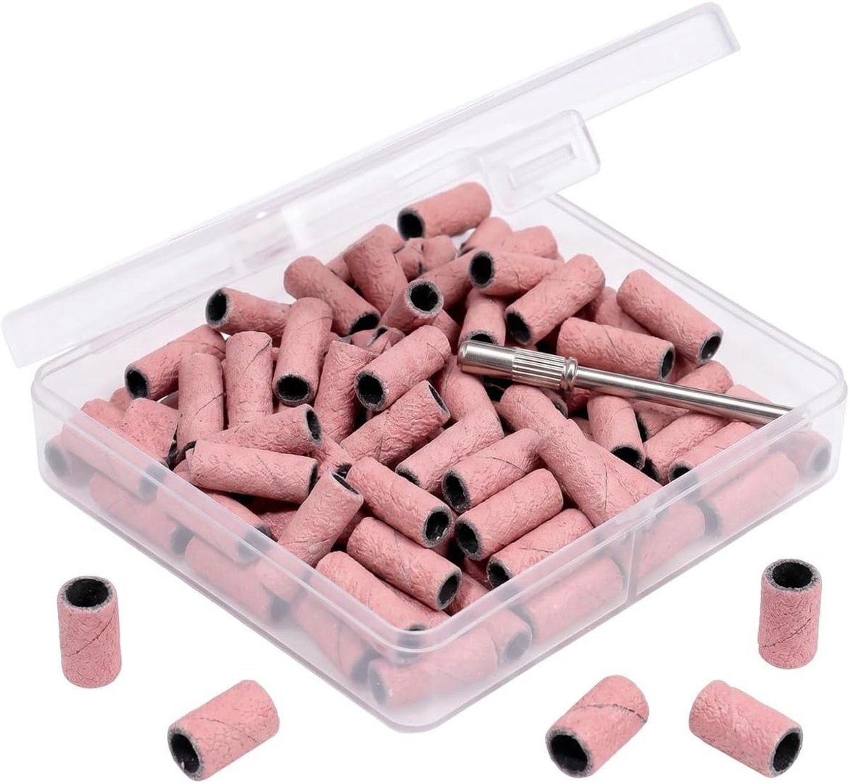 Grinding sleeves en 50 nagelfreesbits met opbergdoos en mandrels voor nagelverzorging en polijsten