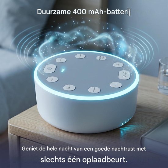 carmdering - Slaapgeluidsmachine met 6 Geluiden - Witte Ruis Machine met Timer en LED Nachtlampje - Oplaadbaar van Carmdering — afbeelding 3