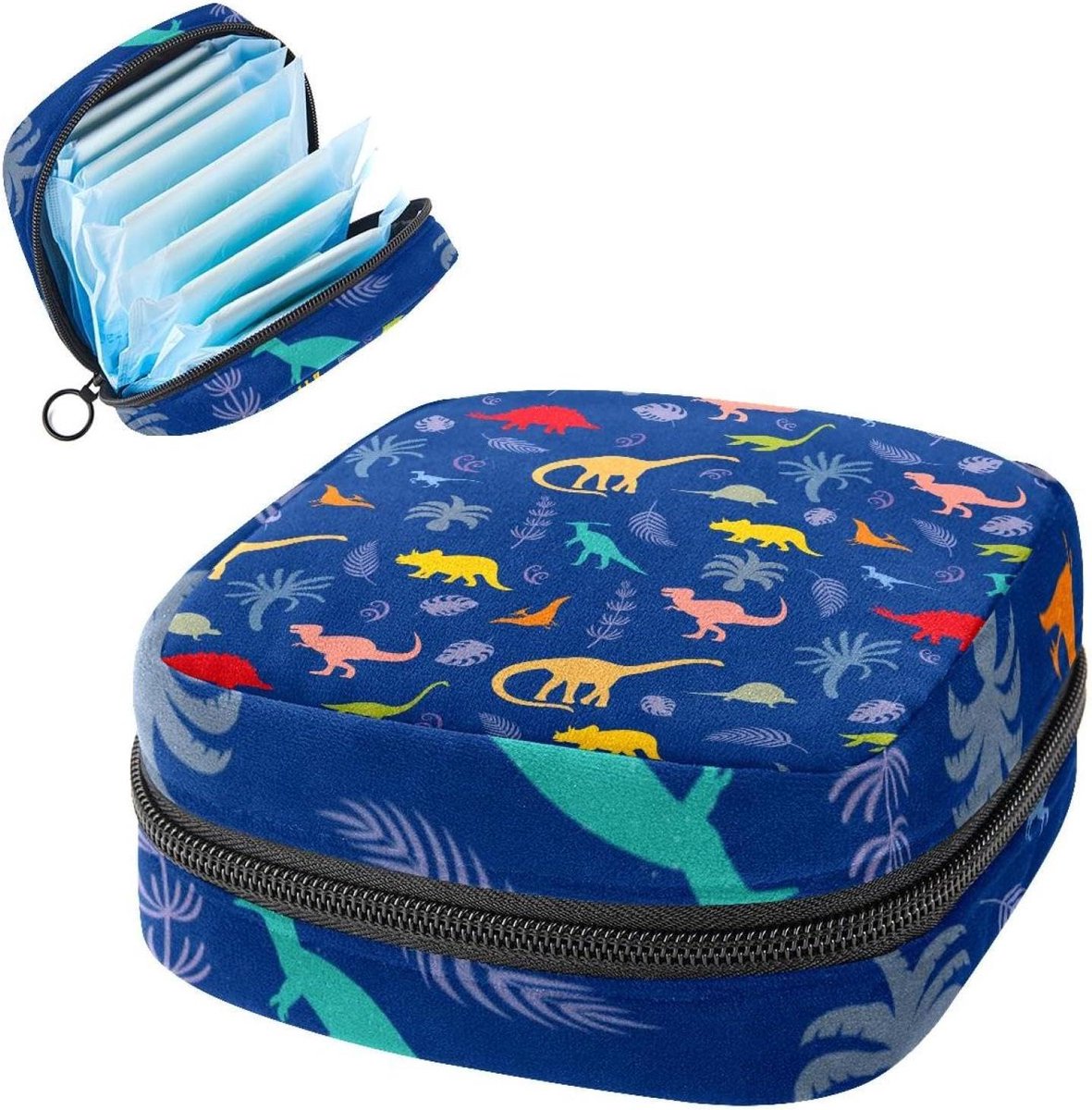 Opbergtas Maandverband - Menstruatiecup Zakje - Persoonlijke Hygiëne - Zacht Vlokdoek Materiaal - 17x17x12 cm - Dinosauruspatroon