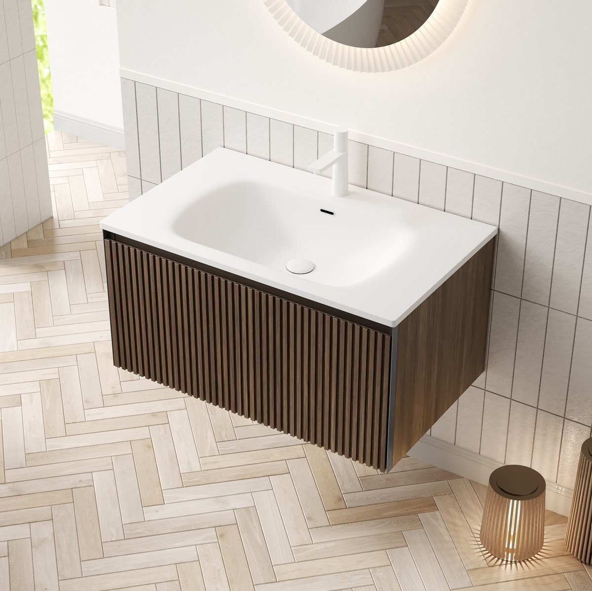 STILVORA Badkamermeubel - Wandgemonteerd Met Inbouw Wastafel En Softclose Lade - Voor Badkamer - Multiplex En Keramiek - 80 Cm - Bruin;Wit