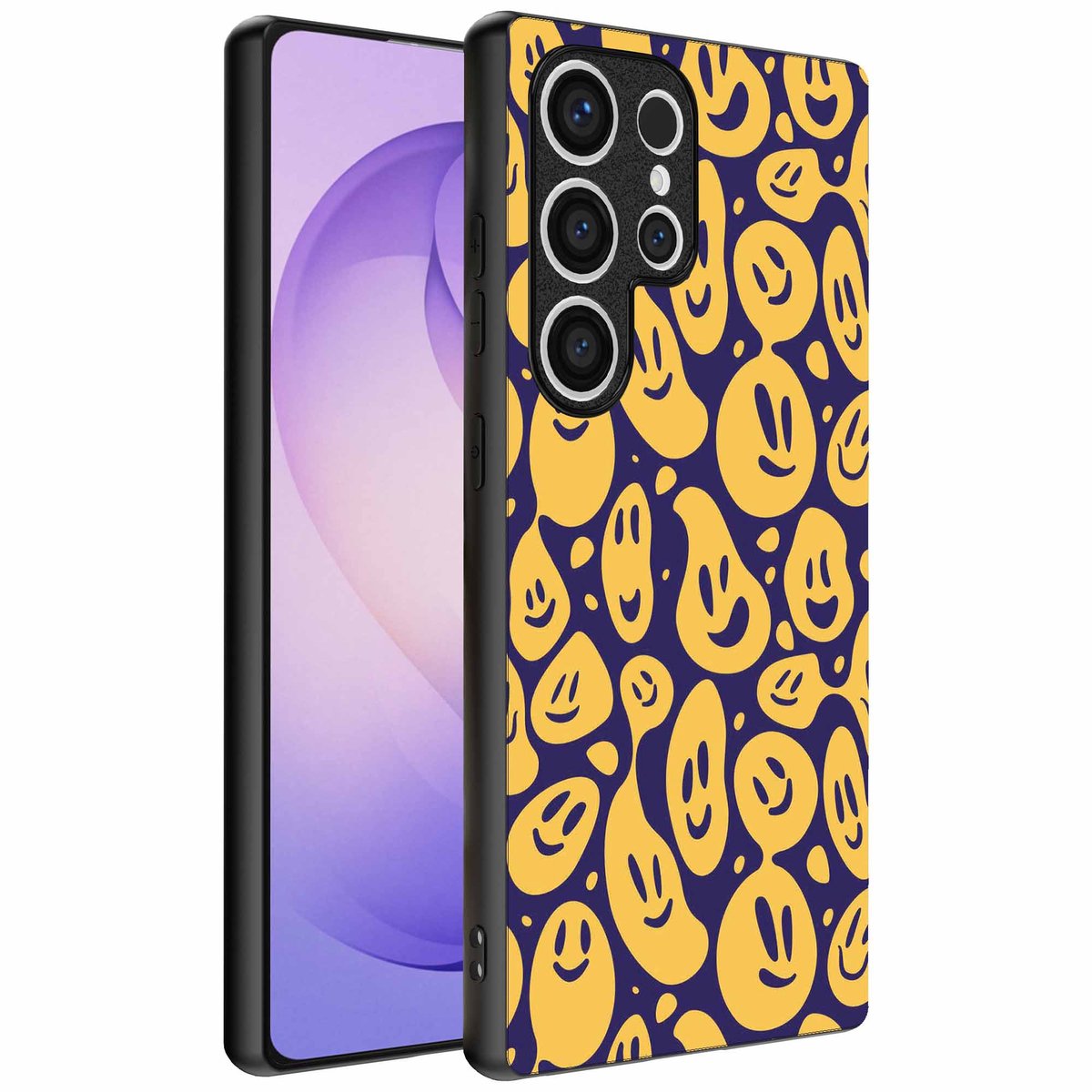 Geschikt voor Samsung Galaxy S26 Ultra Telefoonhoesje met smiley opdruk - TPU backcover case emoji design - Paars Geel - Smartphonica geschikt voor Samsung Galaxy S26 Ultra