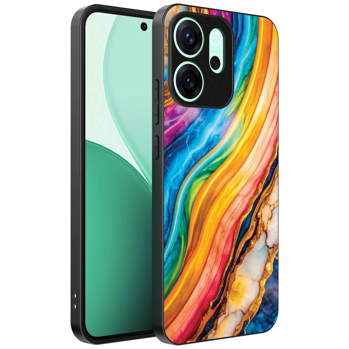 Geschikt voor Oppo Reno 15 Pro Telefoonhoesje met Regenboog Goud Marmer Opdruk - TPU Backcover Case Rainbow Gold Marble Design - Smartphonica geschikt voor Oppo Reno 15 Pro