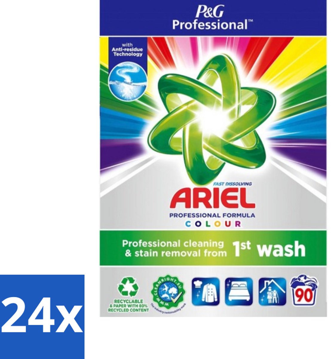 24 x Ariel Professional - Waspoeder - Gekleurde Was - 90 Wasbeurten - Waspoeder - Wasmiddel - Gekleurde Was - Professionele Reiniging - Vlekkenverwijderaar