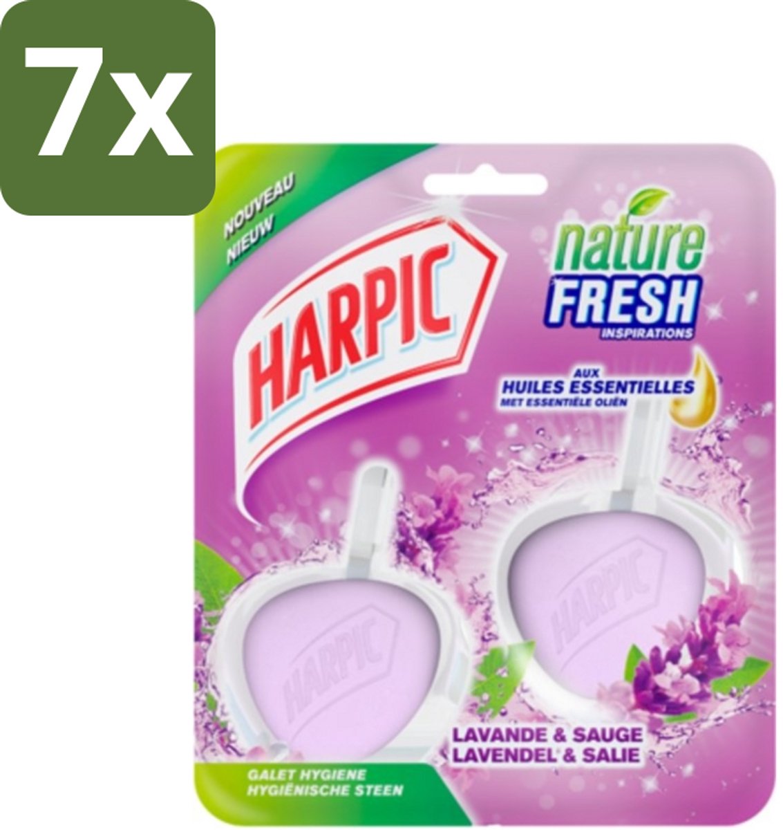 7 x Harpic Toiletblok Lavendel 2 stuks per verpakking - Toiletblok - Reiniging Toilet - Fris Toilet - Lavendel En Salie - Hygiëne Toilet