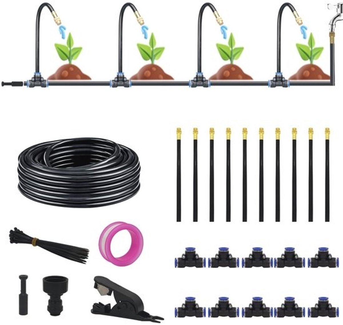 Irrigatiesysteem Set - Tuin Bewatering - Planten Verzorgen - 360° Verstelbaar - 10 Meter - Zwart