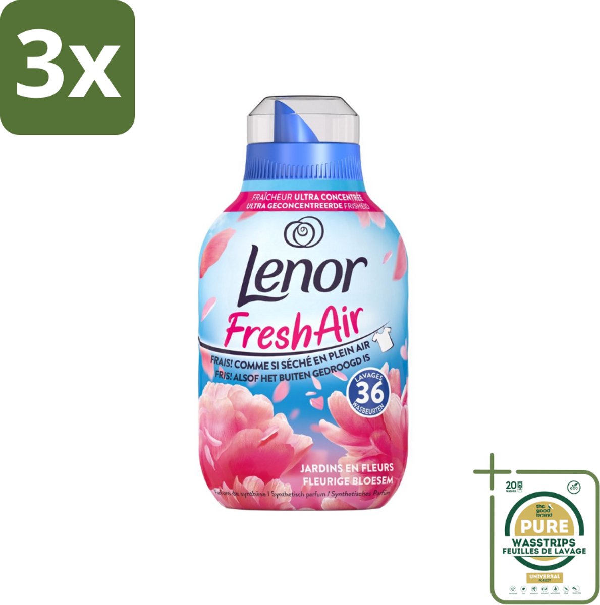 3 x Lenor - Wasverzachter - Fresh Air - Fleurige Bloesem - 36 Wasbeurten - Grootverpakking - Wasverzachter - Frisheid - Buiten Gedroogd Was - Bloemige Geur - Wasgoed