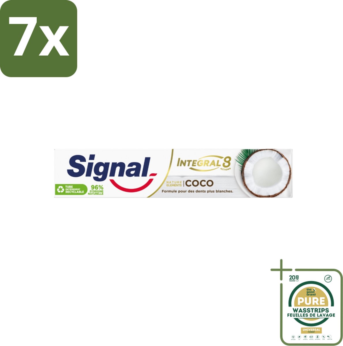 7 x Signal - Integral & Actions - Tandpasta - Natuurlijke Elementen - Kokos - Voor Witte Tanden - 75 ml - Grootverpakking - Tandpasta - Natuurlijke Tandpasta - Kokos Tandpasta - Witte Tanden - Tandbescherming