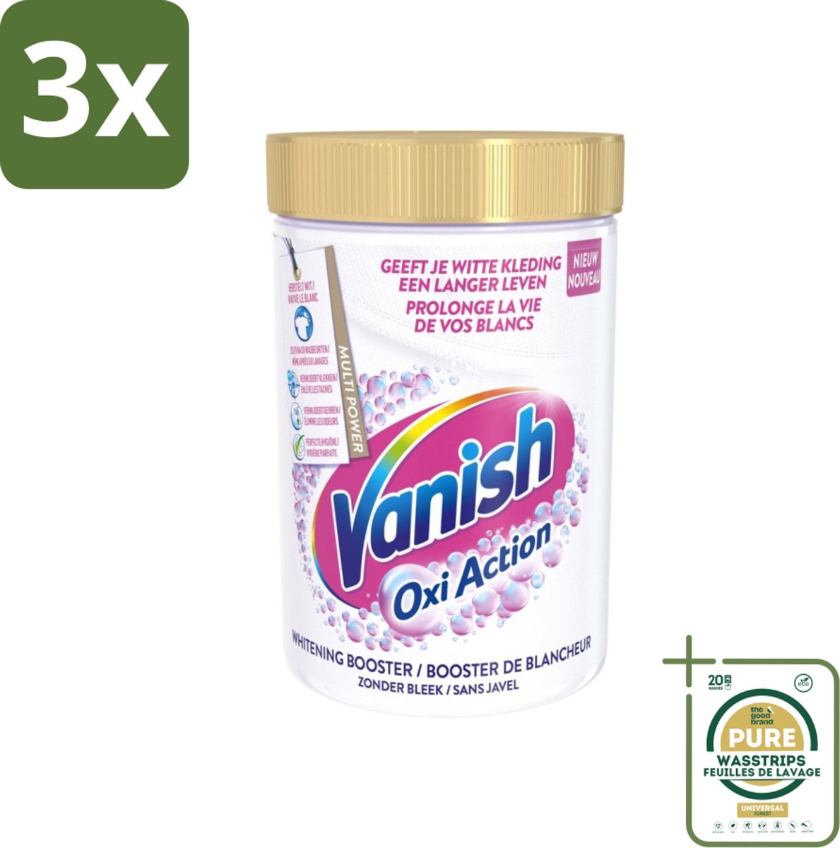 3 x Vanish Oxi Action - Vlekkenverwijderaar Poeder - Zonder Bleek - Witte Was - 710 Gram - Grootverpakking - Vlekkenverwijderaar - Witte Was - Bleekvrije Wasmiddel - Wasmiddel Voor Witheid - Vlekkenverwijdering