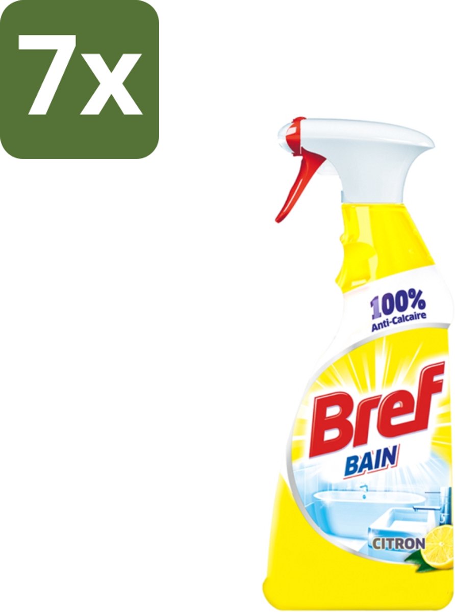 7 x Bref - Badkamerreiniger - Spray - Anti-Kalk - Citroen - 750 ml - Badkamer Reiniger - Kalkbestrijder - Zeep En Vuil Verwijderen - Citroenspray - Badkamer Reinigen