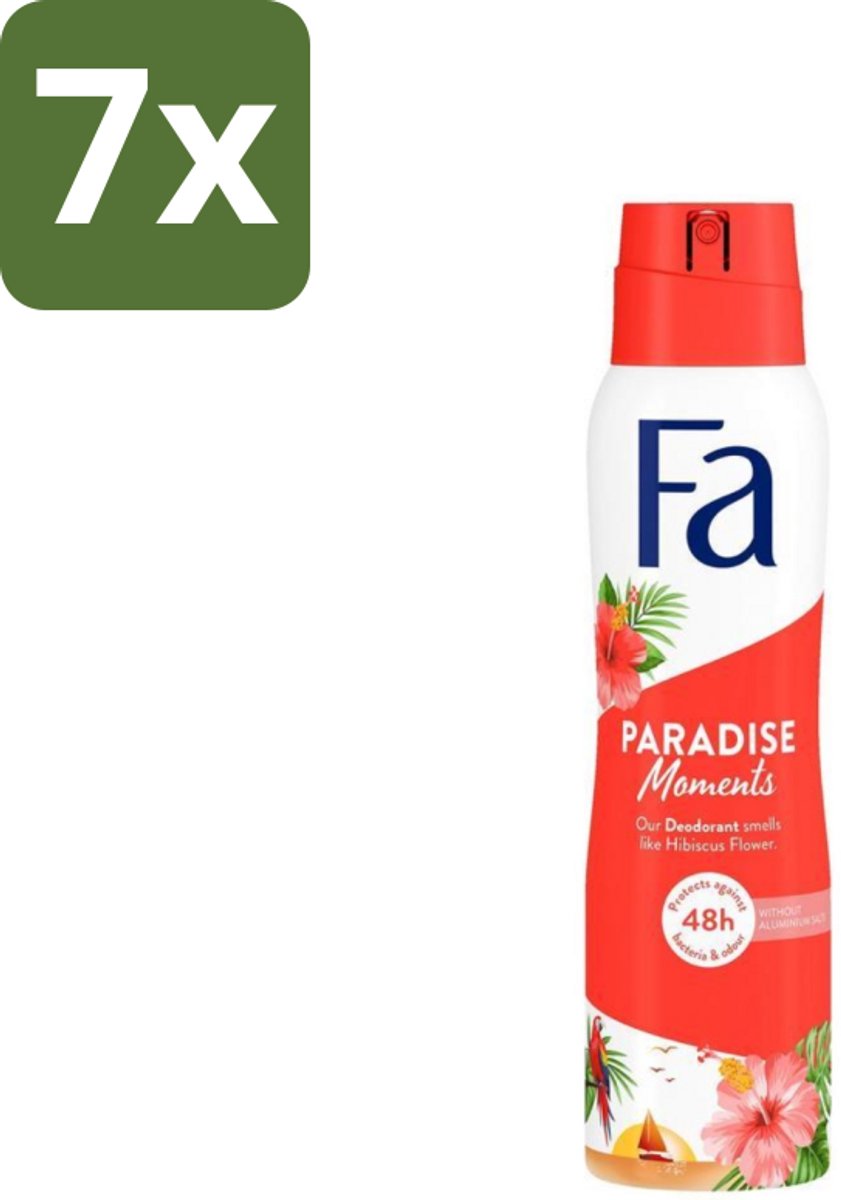 7 x Fa - Paradise Moments - Deodorant Spray - Hibiscusbloem - 150 ml - Deodorant Spray - Huidbescherming - Anti-vlekken - Hibiscusbloem - Frisheid