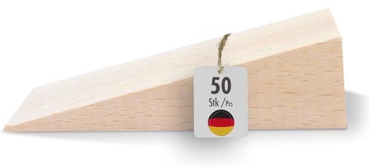 Hardwood Wedges Natural Beech Wooden Wedge Set - Door Stopper Ideal for Furniture Assembly DIY - 90x30x25 mm - 50 pieces