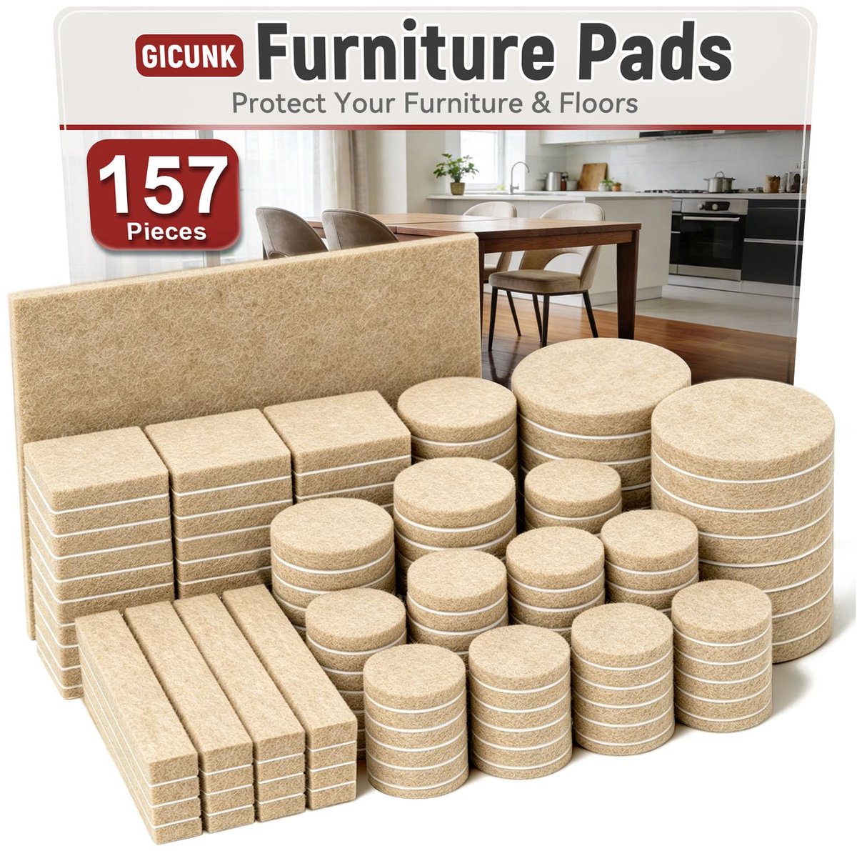 GICUNK 157 Stuks Viltdoppen Voor Stoelen,Zelfklevend, Beige - ShopVlot