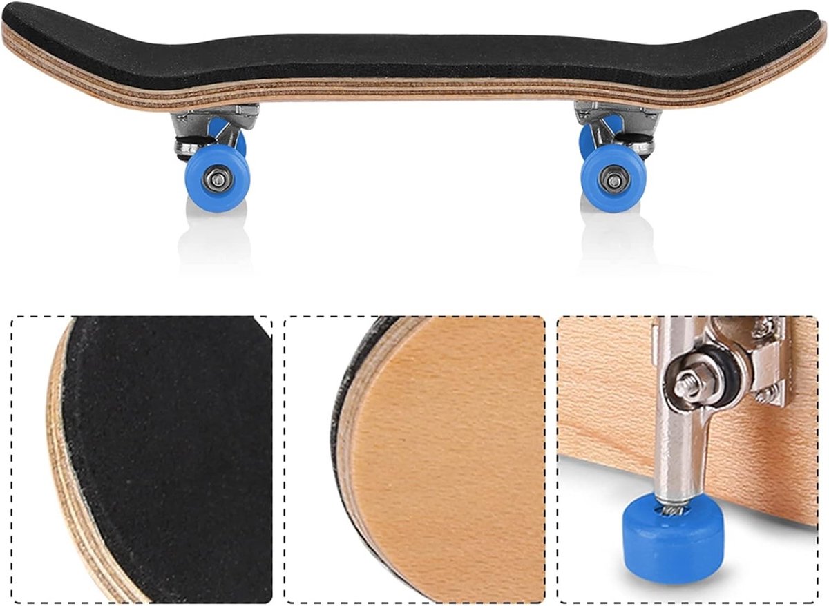 Mini Finger Skateboard Set van Maple Hout en Legering, Compleet met Doos voor Assemblage, Perfect voor Skateboarding en Sport Spellen, Donkerblauw