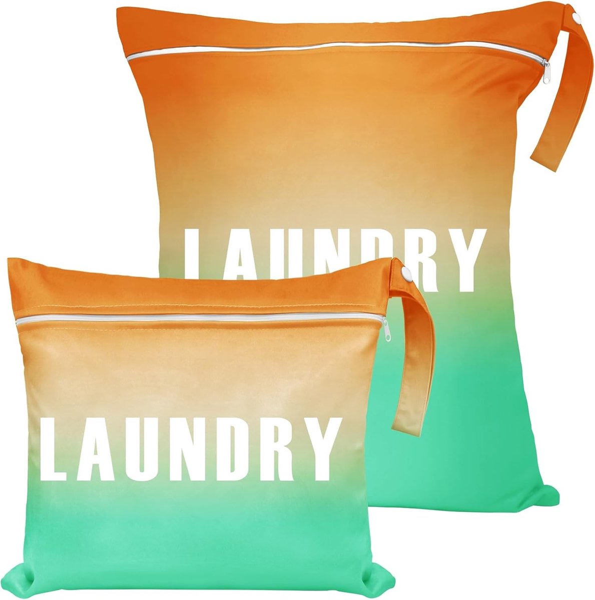 Set van 2 Waterdichte Waszakken voor Reizen - Grote 55x45cm en Kleine 40x31cm, Met Dubbele Rits en Handvat, Ideaal voor Kamperen en Vakanties, Oranje-Groen Gradient