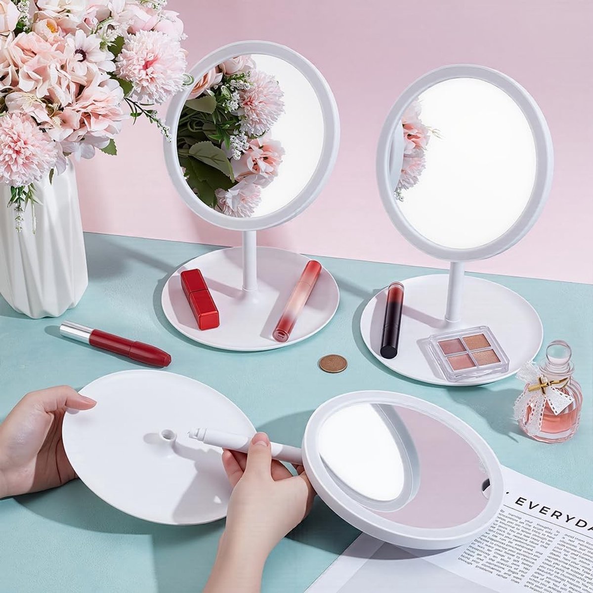 Set van 10 Reislustige Make-up Spiegels met Cosmetische Lade voor Spa Feestjes en Verjaardagen, Ideaal als Accessoires voor Slapend Feest en Tafelversiering