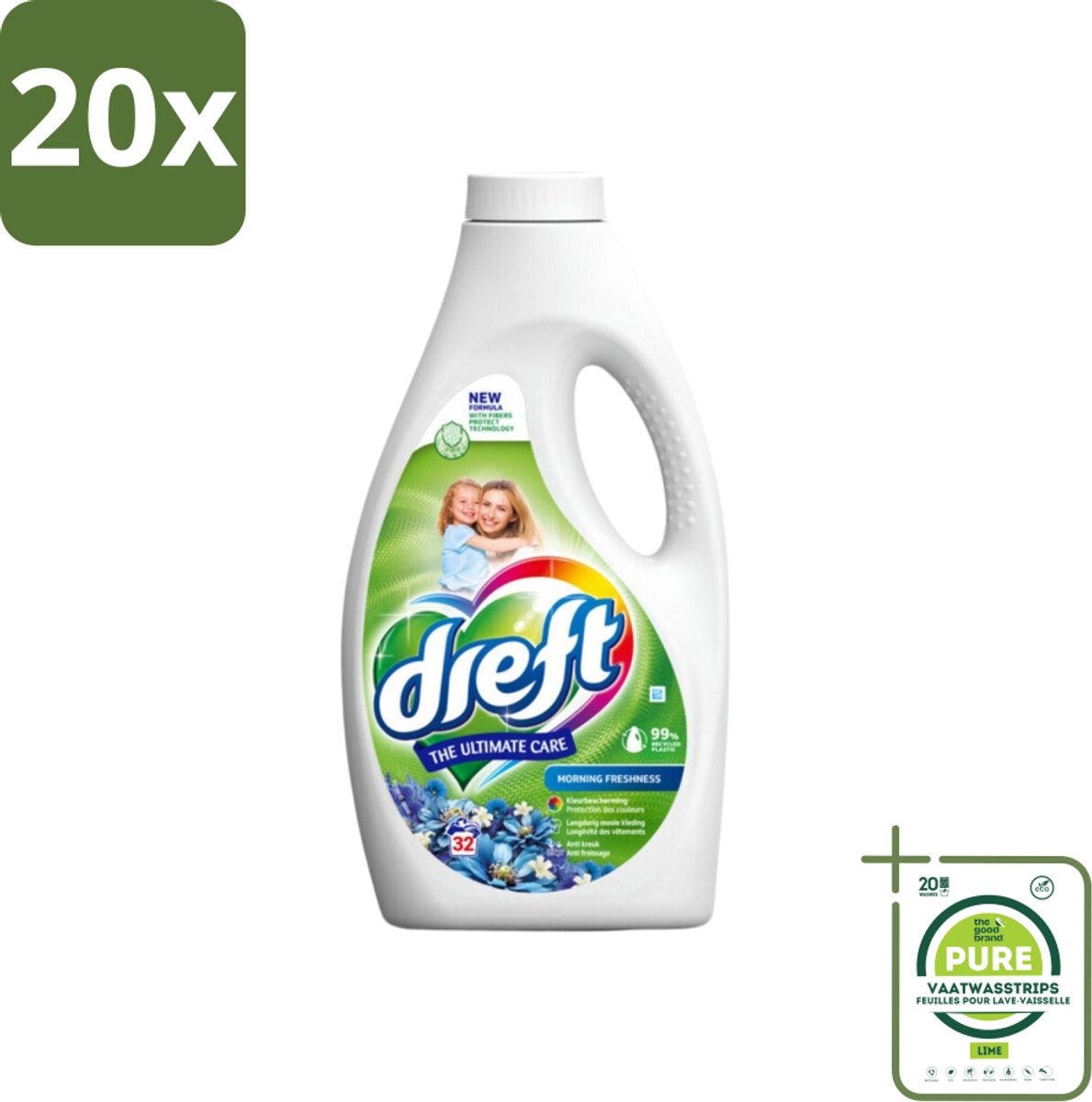 20 x Dreft Vloeibaar Wasmiddel Ochtendfris 32 Wasbeurten 1,4 liter - Grootverpakking - Wasmiddel - Gekleurde Was - Wasverzachter - Frisse Geur - Kleurbescherming