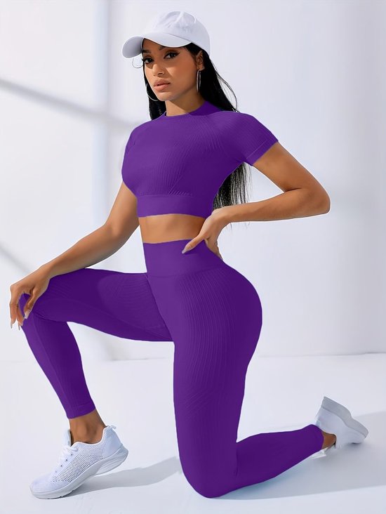 Currero Pilates Pak Dames - Yoga - Buttshaper - Gym - Fitness - Butt Lift - Bil Vergrotend - Heup Liftend - Yogakleding - Paars XL — afbeelding 3