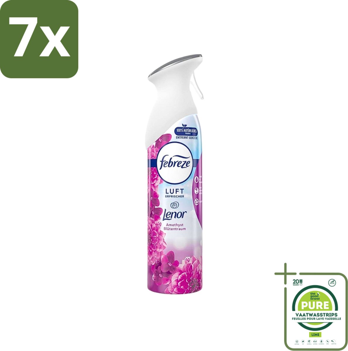 7 x Febreze Amethist Luchtverfrisser Spray - Frisse Bloemen Geur - 300ml - Grootverpakking - Luchtverfrisser - Geurverwijderaar - Febreze - Amethyst - Frisse Geur