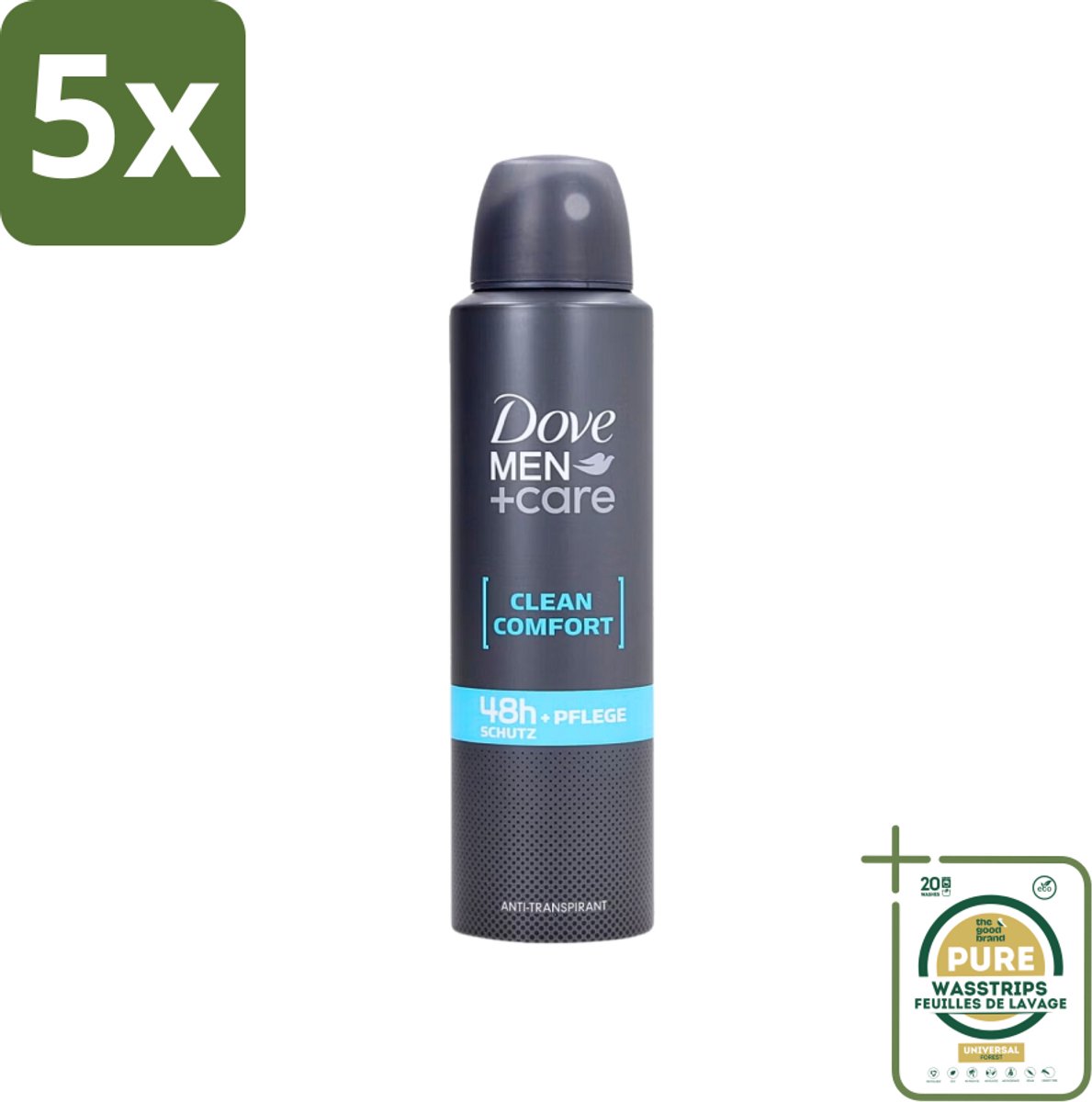 5 x Dove Men+Care - Clean Comfort - Deospray - Anti-Transpirant - 150 ml - Grootverpakking - Dove Men+Care - Deospray - Frisheid - Transpiratie - Huidbescherming