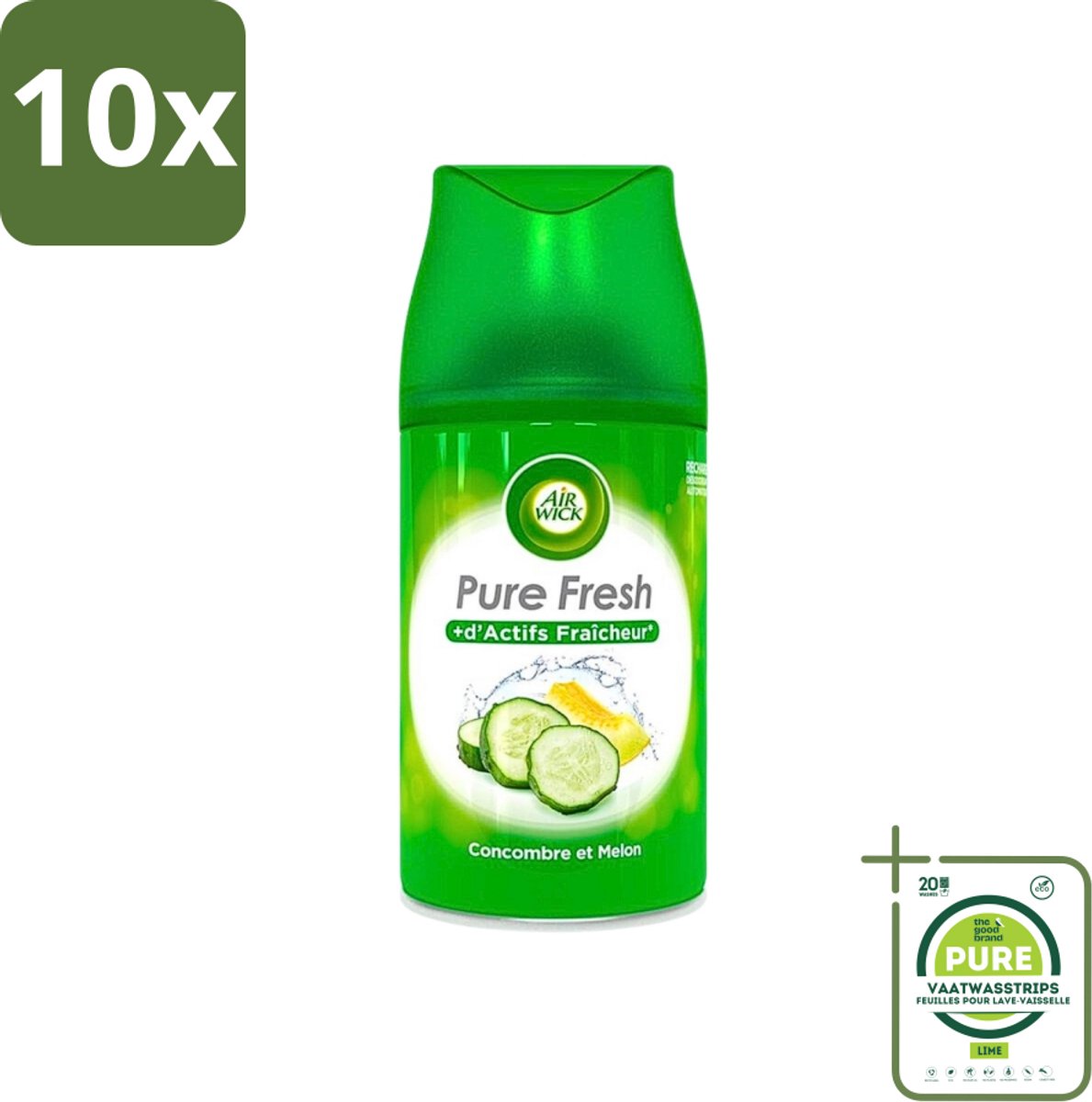 10 x Air Wick Freshmatic - Luchtverfrisser Navulling - Pure Fresh Komkommer - 250ml - Grootverpakking - Luchtverfrisser - Geurverspreider - Air Wick - Komkommergeur - Frisse Geur