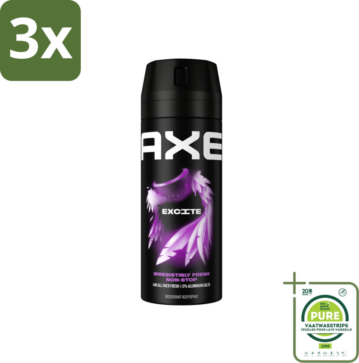 3 x Axe - Deodorant Bodyspray - 48hrs Fresh - Excite - Crisp Coconut & Black Pepper - 150 ml - Grootverpakking - Deodorant - Deodorant Spray - Axe Excite - Kokosnoot - Zwarte Peper