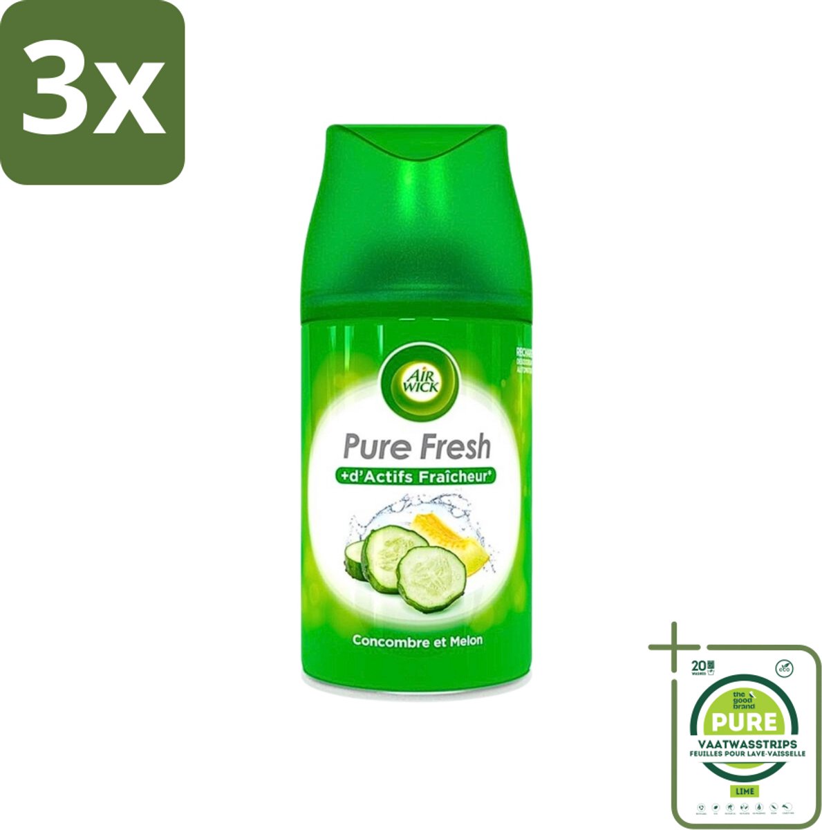 3 x Air Wick Freshmatic - Luchtverfrisser Navulling - Pure Fresh Komkommer - 250ml - Grootverpakking - Luchtverfrisser - Geurverspreider - Air Wick - Komkommergeur - Frisse Geur