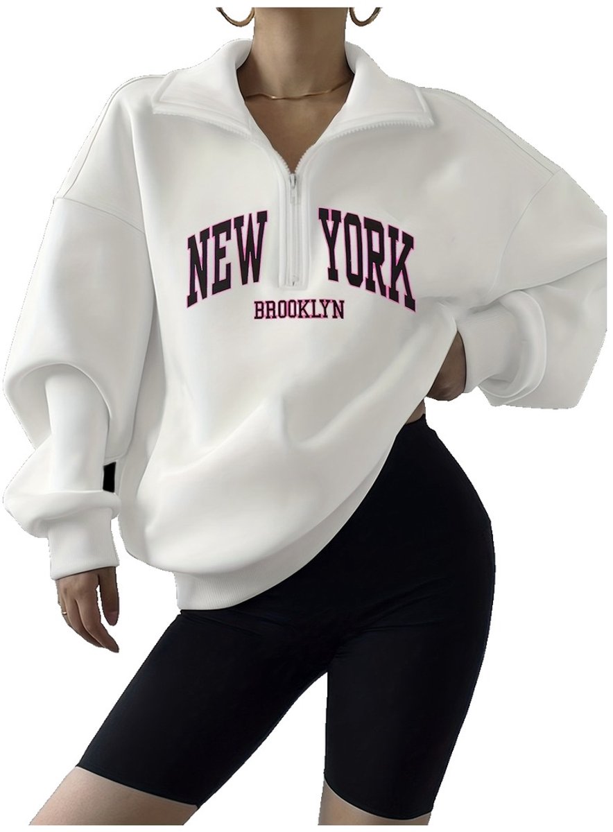 Currero Quarter Zip Dames Sweater Met Rits Jumper Quarterzip Hoodie Warme Trui Vest Lang Coltrui Wit