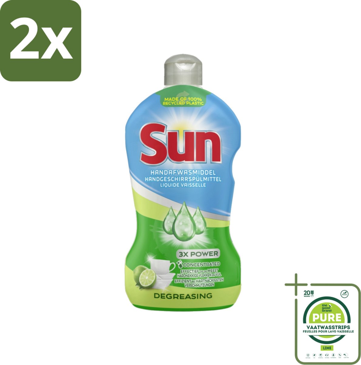 Sun - Handafwasmiddel - Degreasing - Limoen - 450 ml - Voordeelverpakking - 2 stuks - Handafwasmiddel - Vaatwas