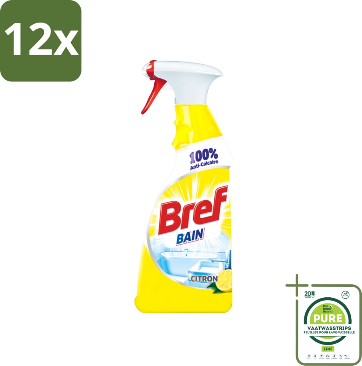 Bref - Badkamerreiniger - Spray - Anti-Kalk - Citroen - 750 ml - Voordeelverpakking - 12 stuks - Badkamerreiniger - Badkamerspray
