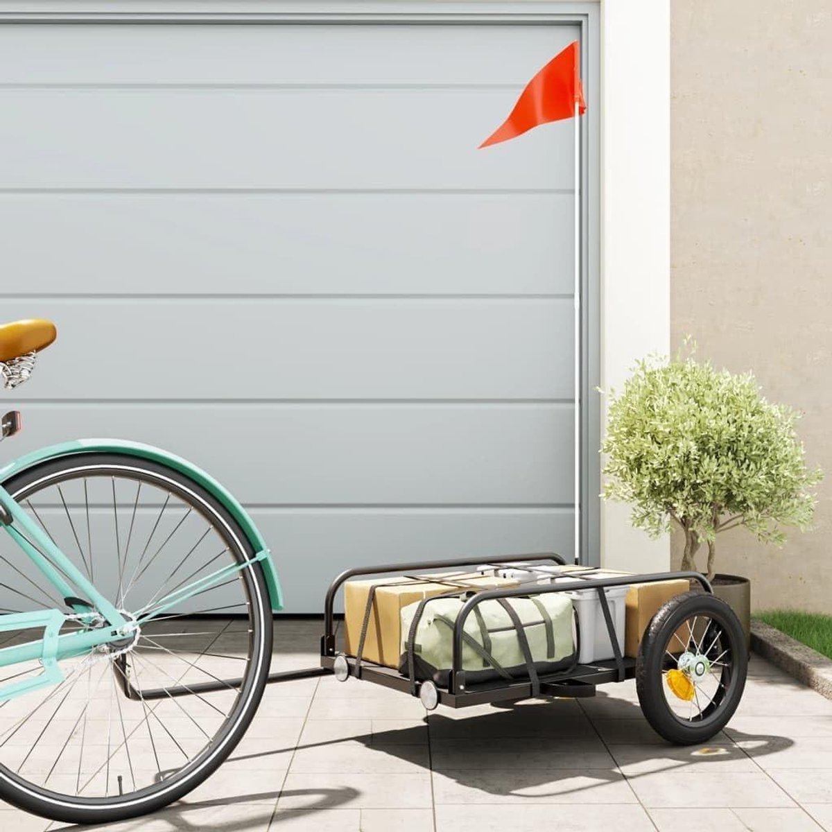 Fietskar - Boodschappenkar - Goederen Vervoeren - Robuust IJzeren Frame - 122 cm Lengte - Zwart
