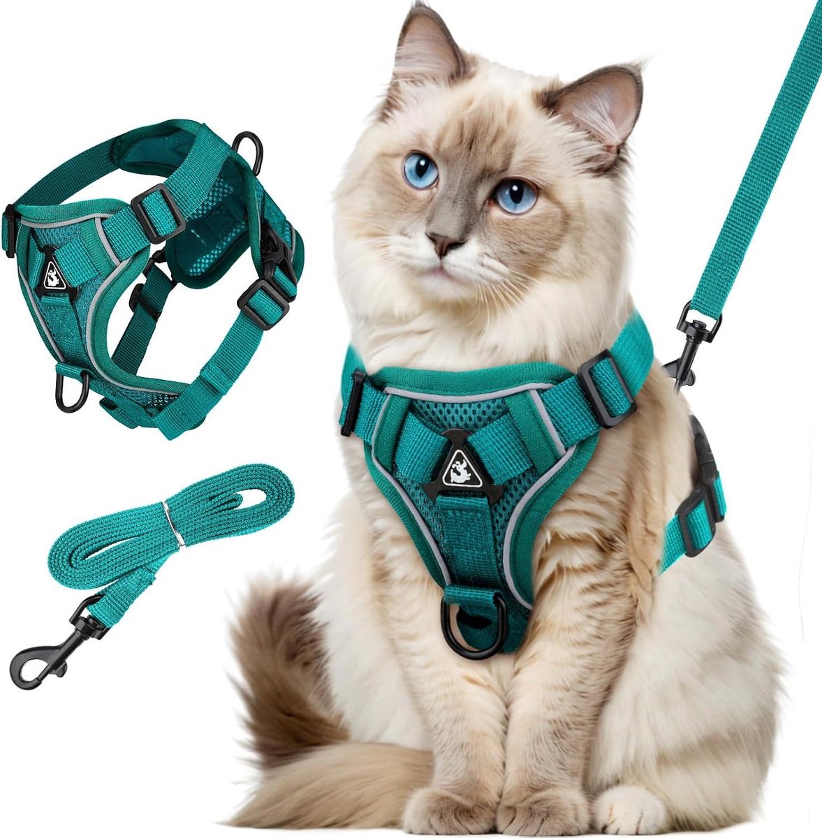Kattenharnas met riem - Verstelbaar tuigje - Veilig wandelen - Ademend mesh materiaal - Maat L - Blauw