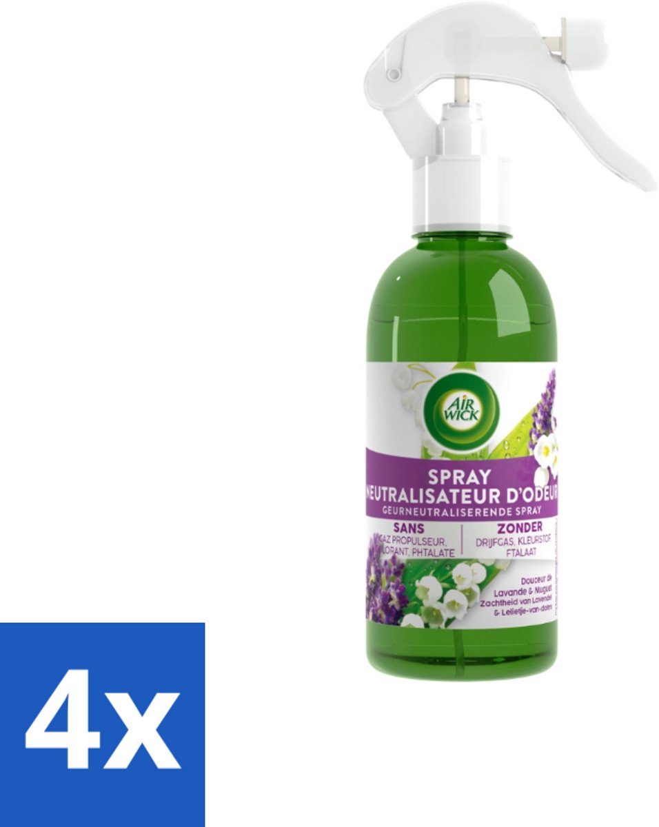 Air Wick – Luchtverfrisser Spray – Active Fresh Lavendel & Lelie – 237 ml - Voordeelverpakking - 4 stuks